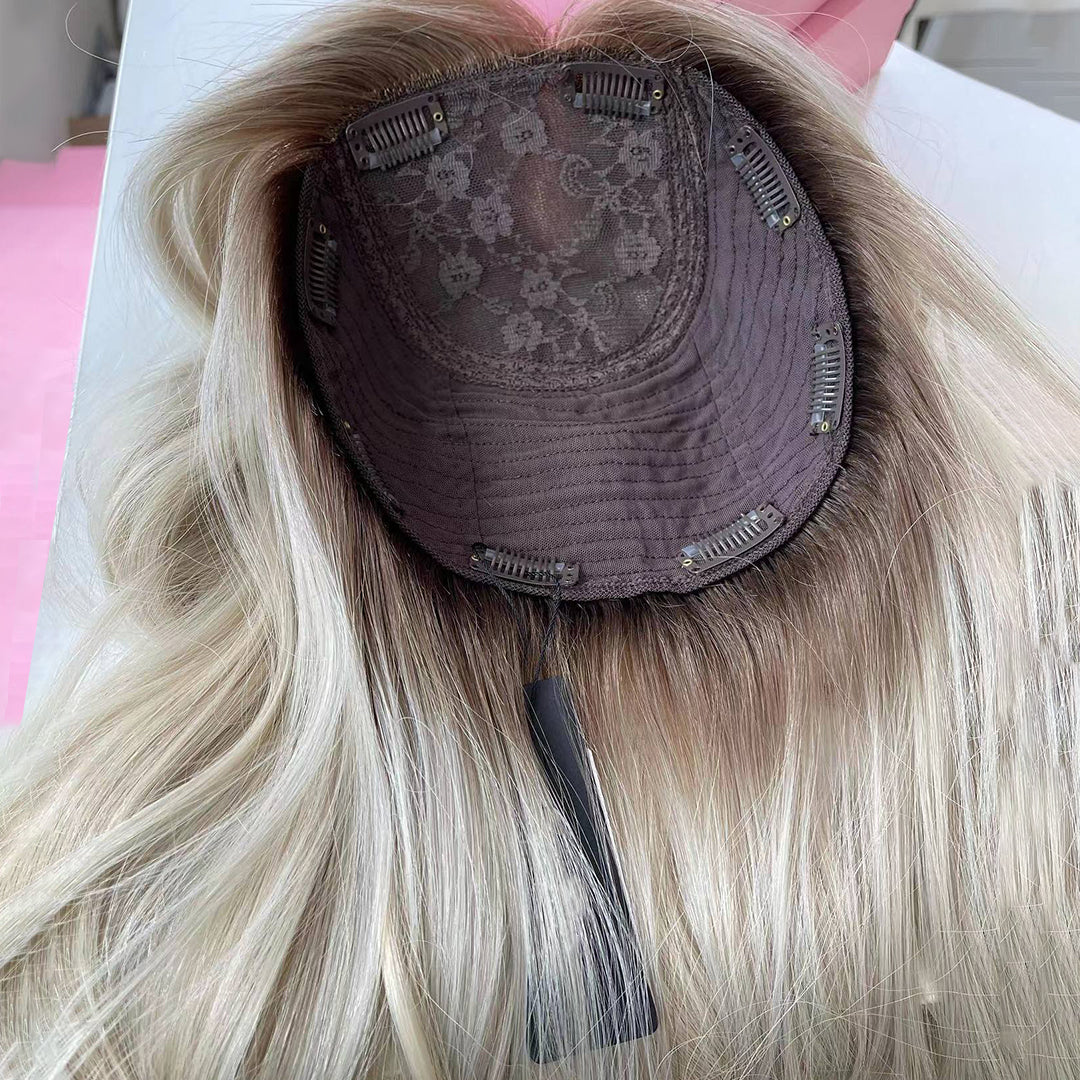 Lynnde - 8"*8"Silk Top Crown | Light Ash Blonde/Brown Balayage Hair Topper