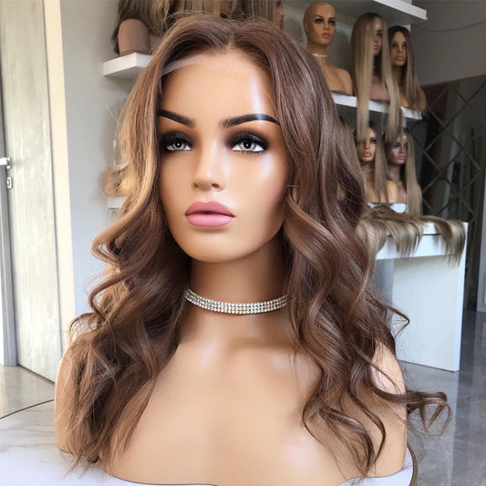 Brown Mid Length Wave 100% Human Hair Lace front Wig - Inner Bellezza